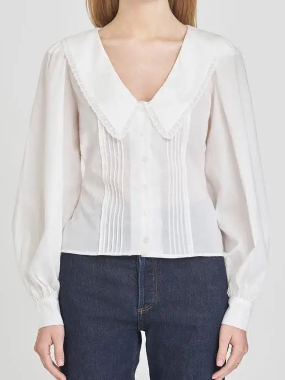 NWT WAYF White Pleated Button-Front Blouse with Peter Pan Collar